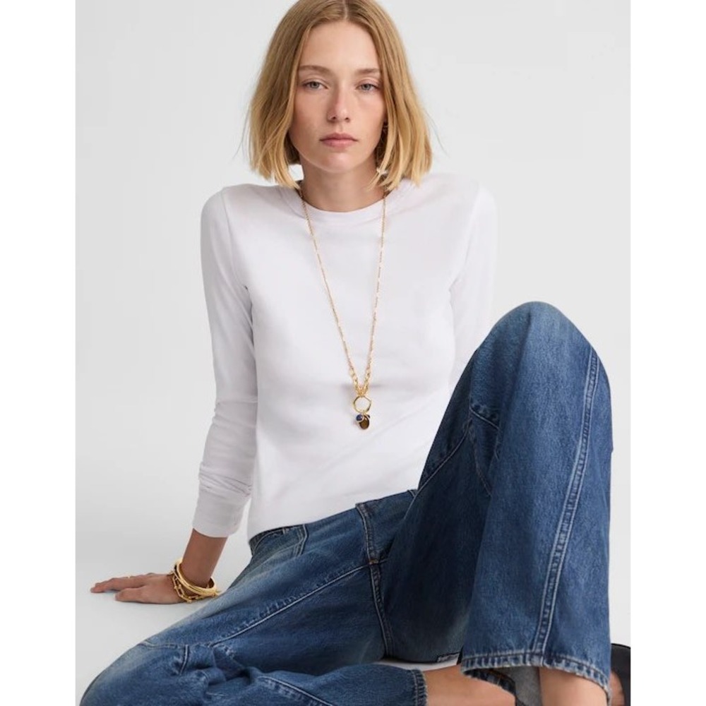 Madewell Womens XXS The '90s Long-Sleeve Tee in Compact Cotton White NY276 NEW